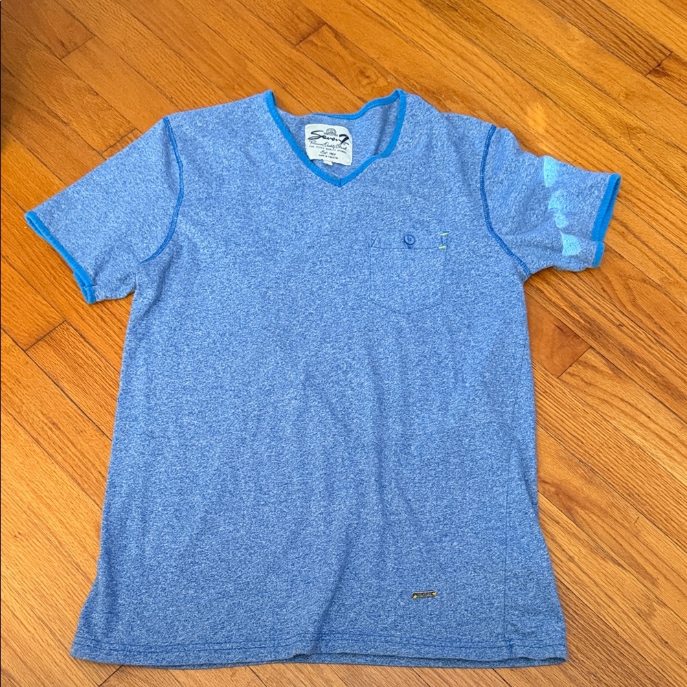 Men’s Seven7 Blue V-Neck T-Shirt with Pocket size Medium